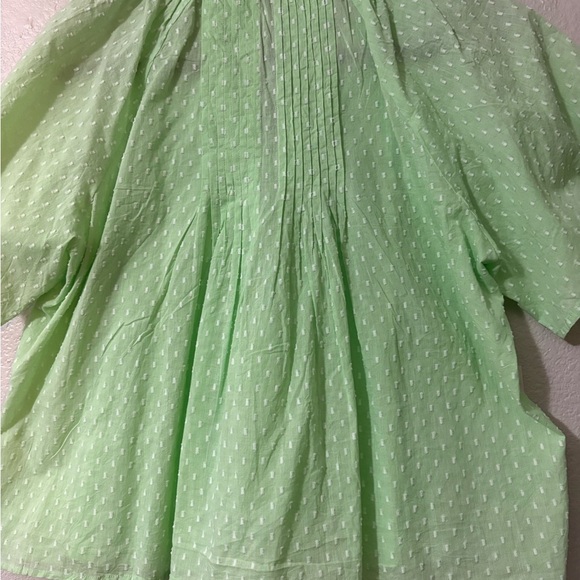 Never A Wallflower Mint Green Boxy Swiss Dot Blouse with Polo Collar and Tassel - Picture 4 of 11
